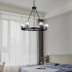 YUYI Black Wagon Wheel Crystal Chandelier 23-Inch 6-Light Farmhouse