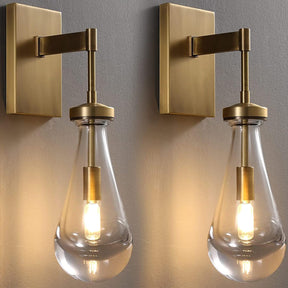 Wall Sconces Modern Raindrop Wall Lights Set of 2, Brass Indoor Vanity Light Fixtures for Bathroom,Raindrop Wall Lamp with Hand Blown Solid Glass Perfect for Bedroom,Living Room
