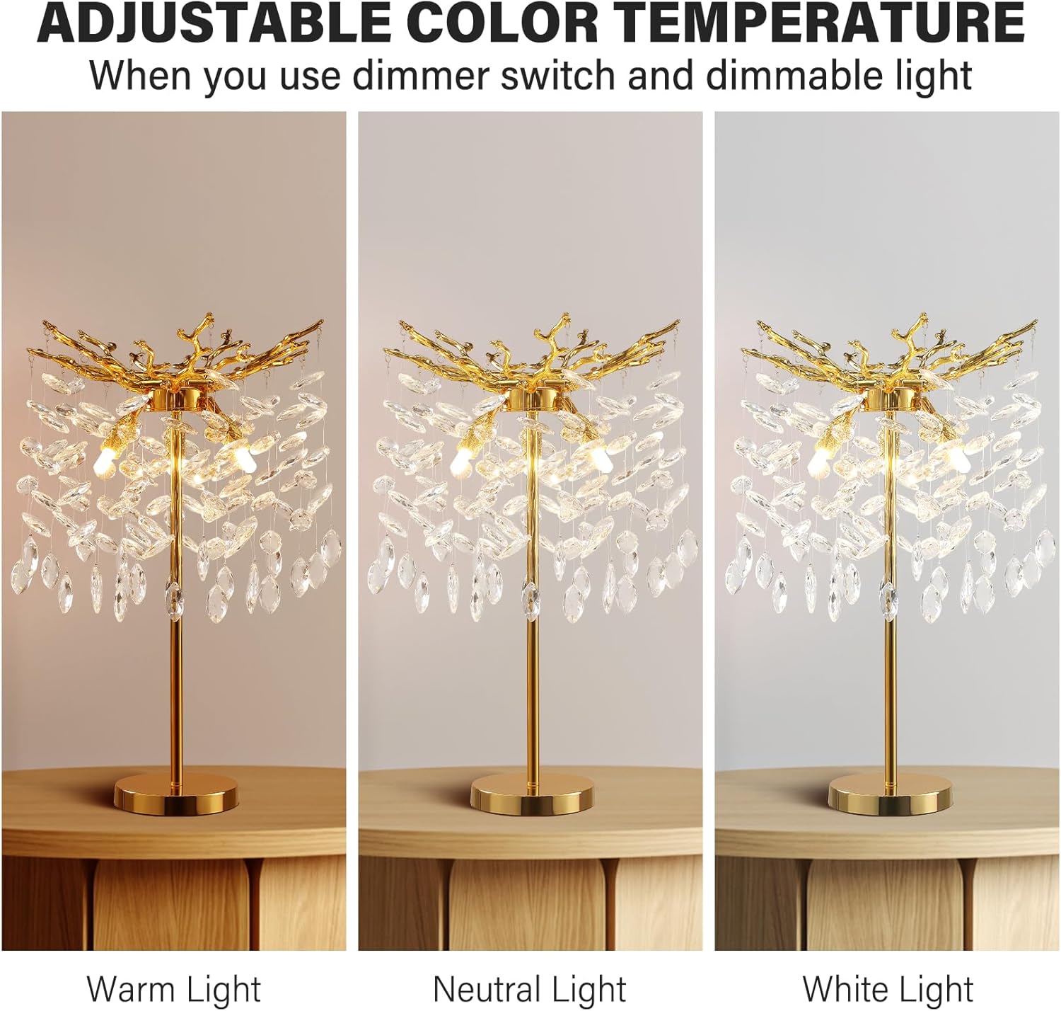 Valley Lamps Table Lamp, 14.2'' Modern Crystal Table Lamps for Bedroom Living Room