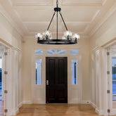 YUYI Black Wagon Wheel Crystal Chandelier 23-Inch 6-Light Farmhouse