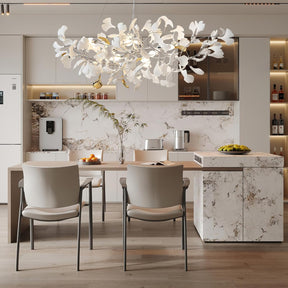 Silver Ginkgo Leaf Branch Chandelier – 59" Modern Brass Light