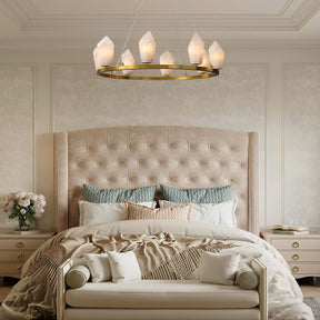 Alabaster 31.5" 8-Light Round Gold Chandelier with Adjustable Height