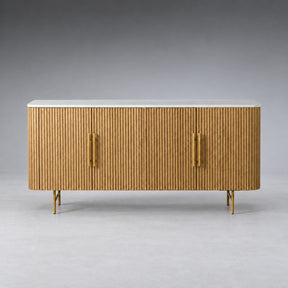 Reeded Wood Credenza With Marble Or Bluestone Top