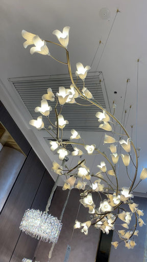 Modern Brass Branch Ceramics Flower Chandelier for Stylish Living Room Hotel and Restaurant - Merlin Lamps