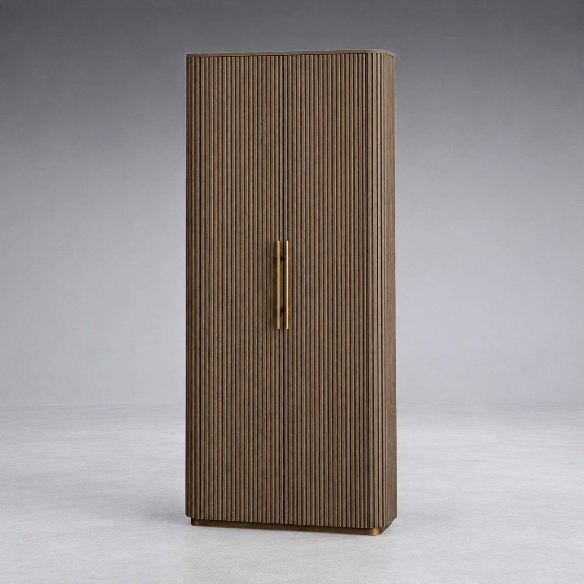 Striped Wood Armoire with Brass Doors