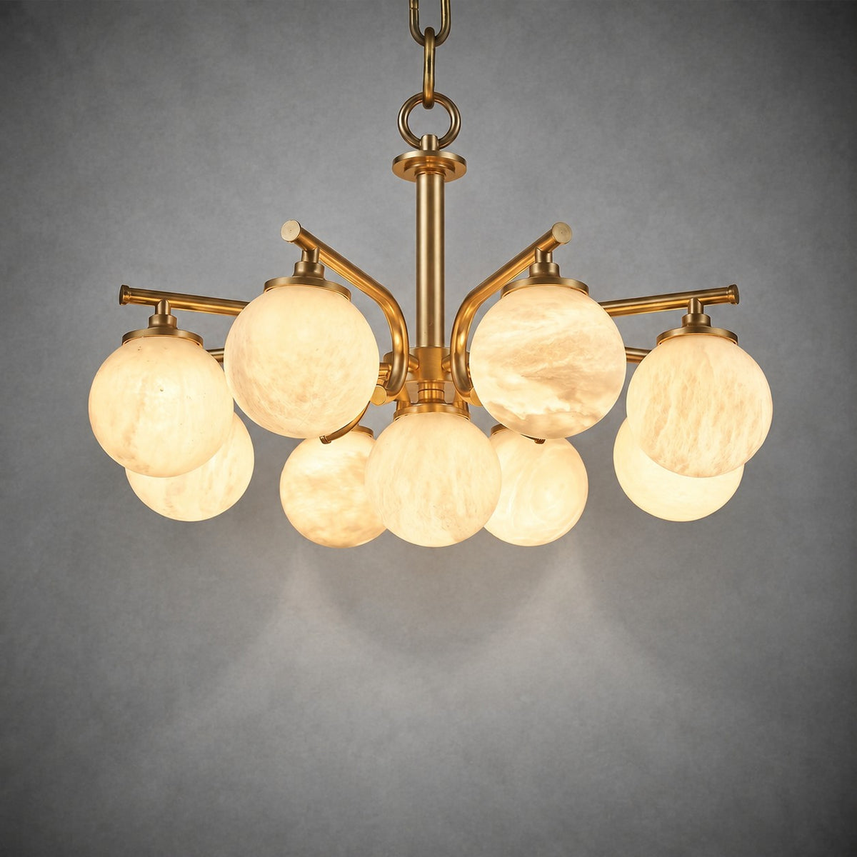 Brass 9-orb (extra) Alabaster Pendant Light