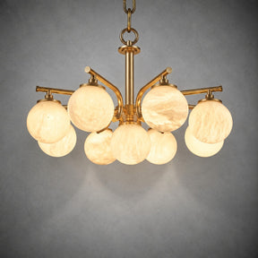 Brass 9-orb (extra) Alabaster Pendant Light