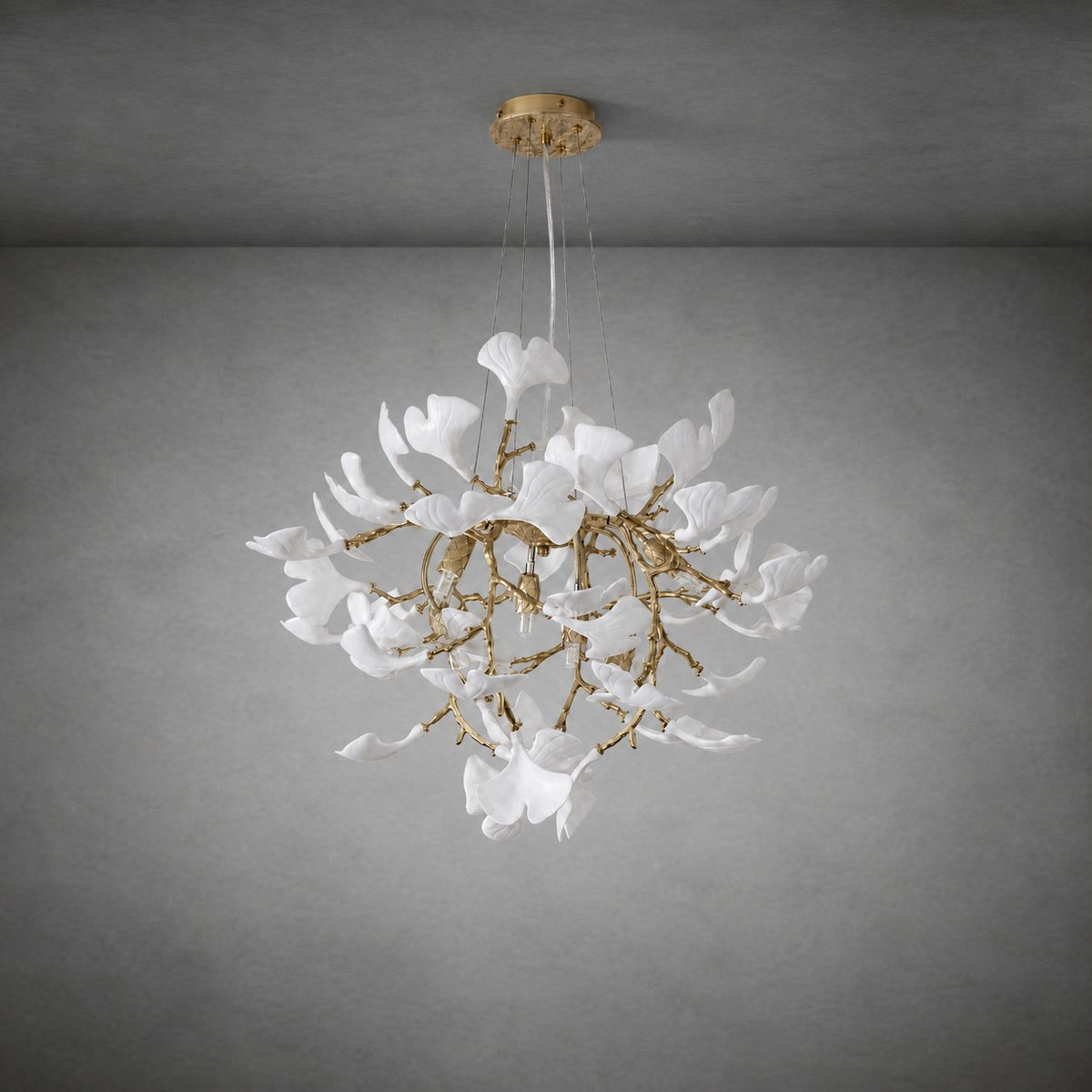 Elegant Ceramic Ginkgo Leaf Chandelier D600 - Matte Gold