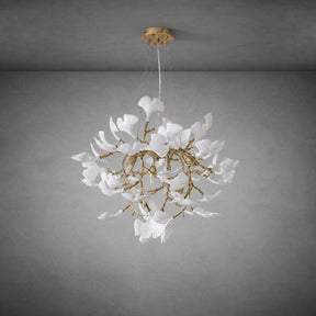 Elegant Ceramic Ginkgo Leaf Chandelier D600 - Matte Gold