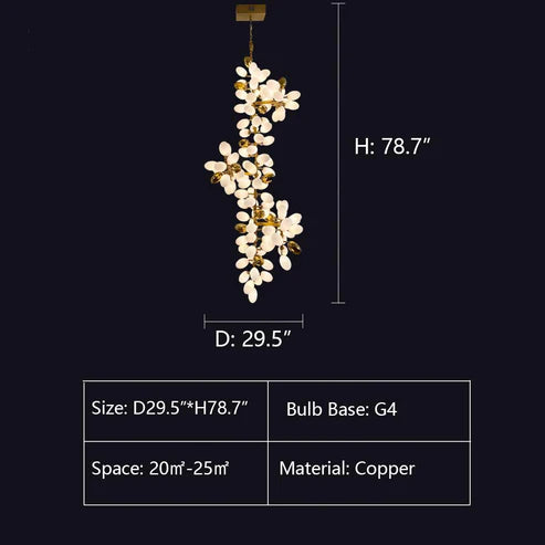 Large Branch Copper Chandelier with Grape Shape Bulbs Unique and Creative Light Fixture for Staircase/ Duplex/ High Ceiling Living Room/ Restaurant
