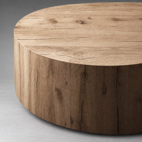 Oak Wood Round Plinth Coffee Table