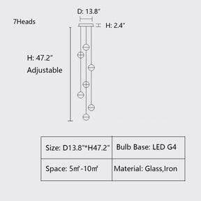 D13.8"*H47.2" chandelier,chandeliers,long stairs,round,ball,clear glass,large,extra large,huge,big,oversize,spiral stairs,gold