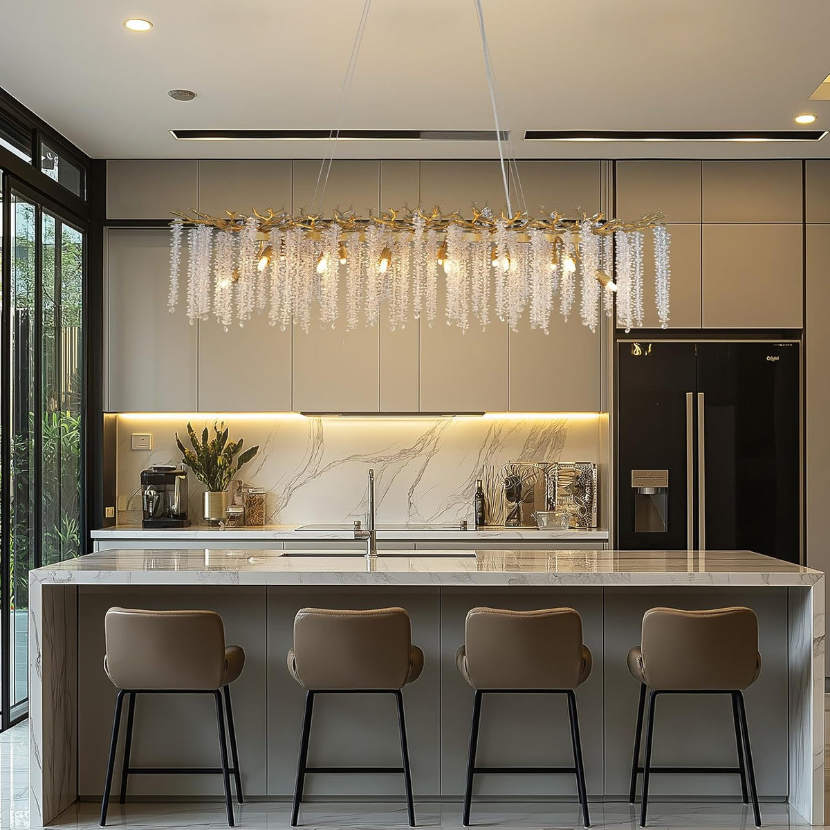 YUYI Gold Tree Branch Crystal Chandelier 47.2" Rectangular