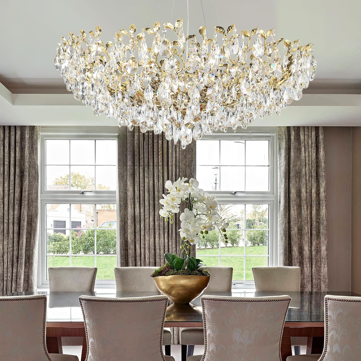 Gold Modern Crystal Tree Branch Leaf Chandelier for Home