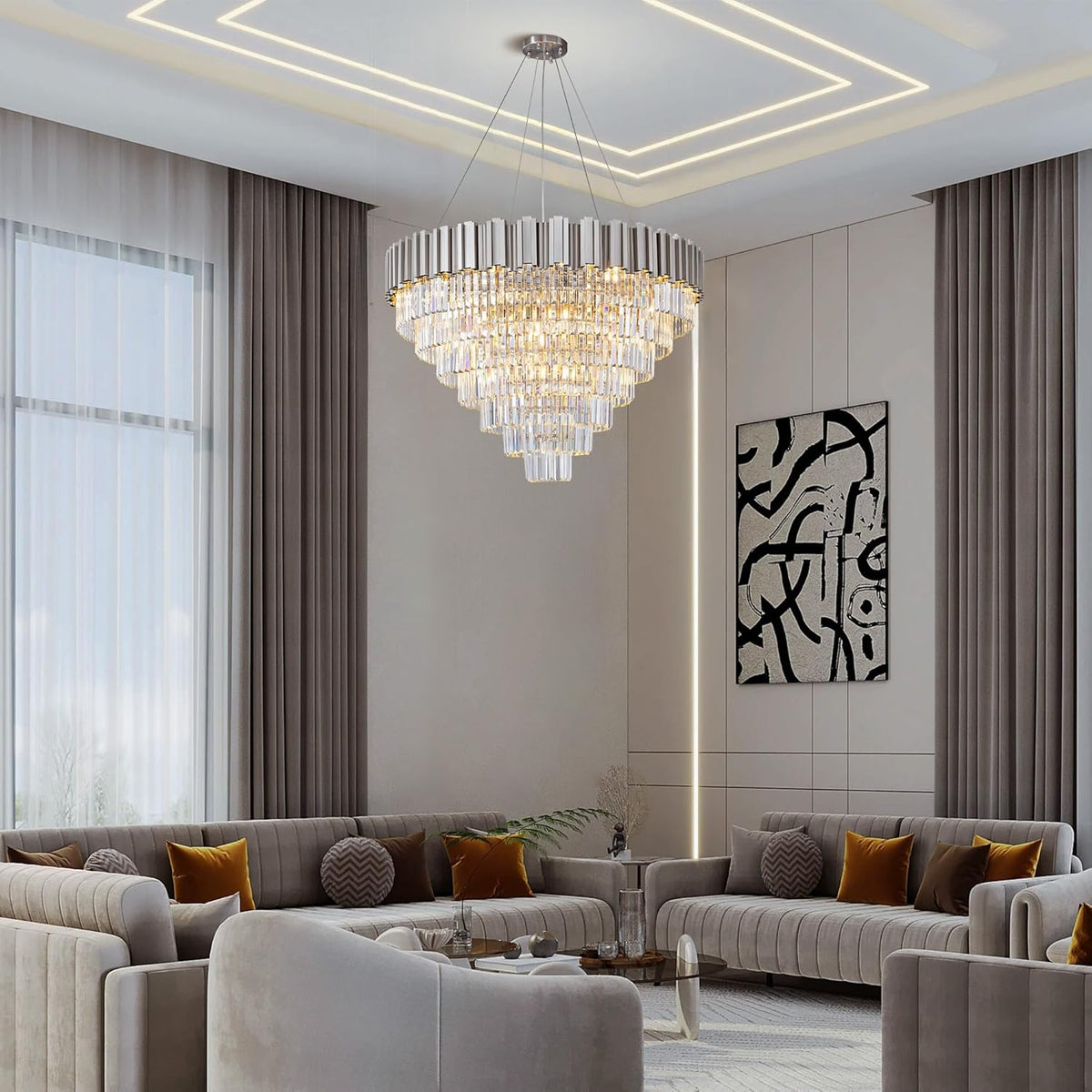 Elegant 7‑Tier 39" Silver Crystal Chandelier – 21‑Light Luxury K9 Fixture
