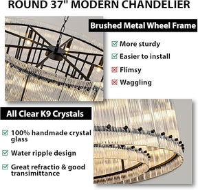 37'' Black Chandelier Fixture, Doule Layer Drum Pendant Lighting