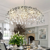 Modern Crystal Chandelier,Silver Ceiling Pendant Flower Hanging Lighting 31.5"