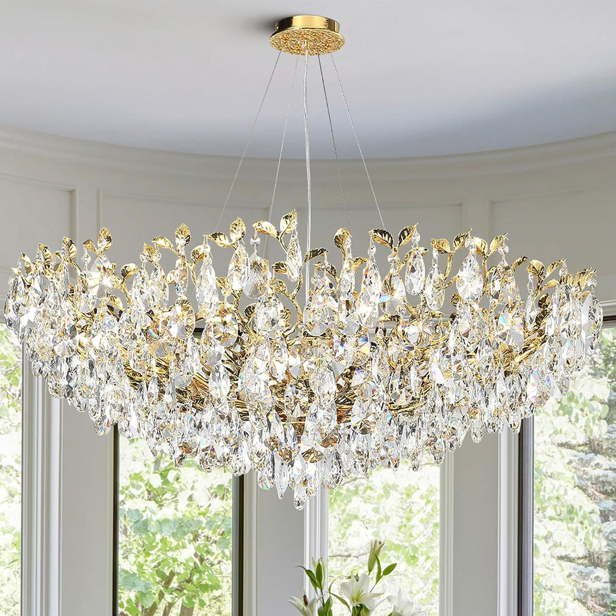 Gold Modern Crystal Tree Branch Leaf Chandelier for Home