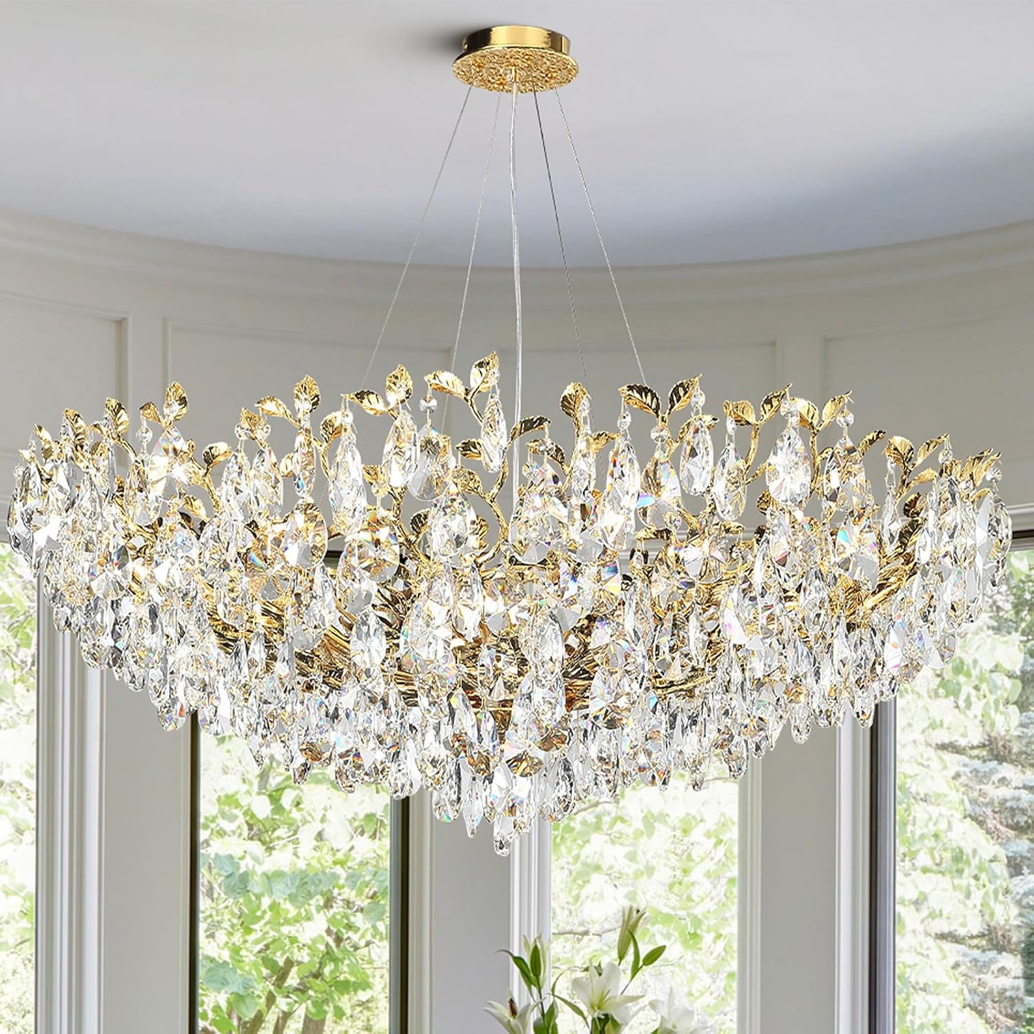 Gold Modern Crystal Tree Branch Leaf Chandelier for Home