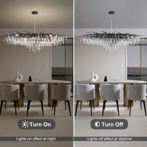 63" Black 15-Light Modern Crystal Tree Branch Chandelier