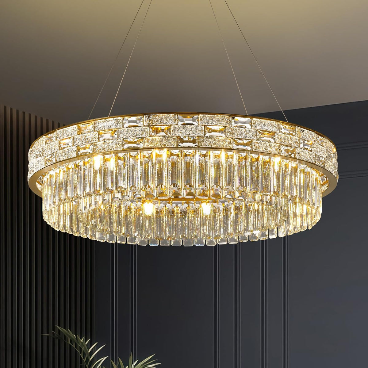 Elegant 31‑Inch Gold Crystal Chandelier with 12 Adjustable Lights