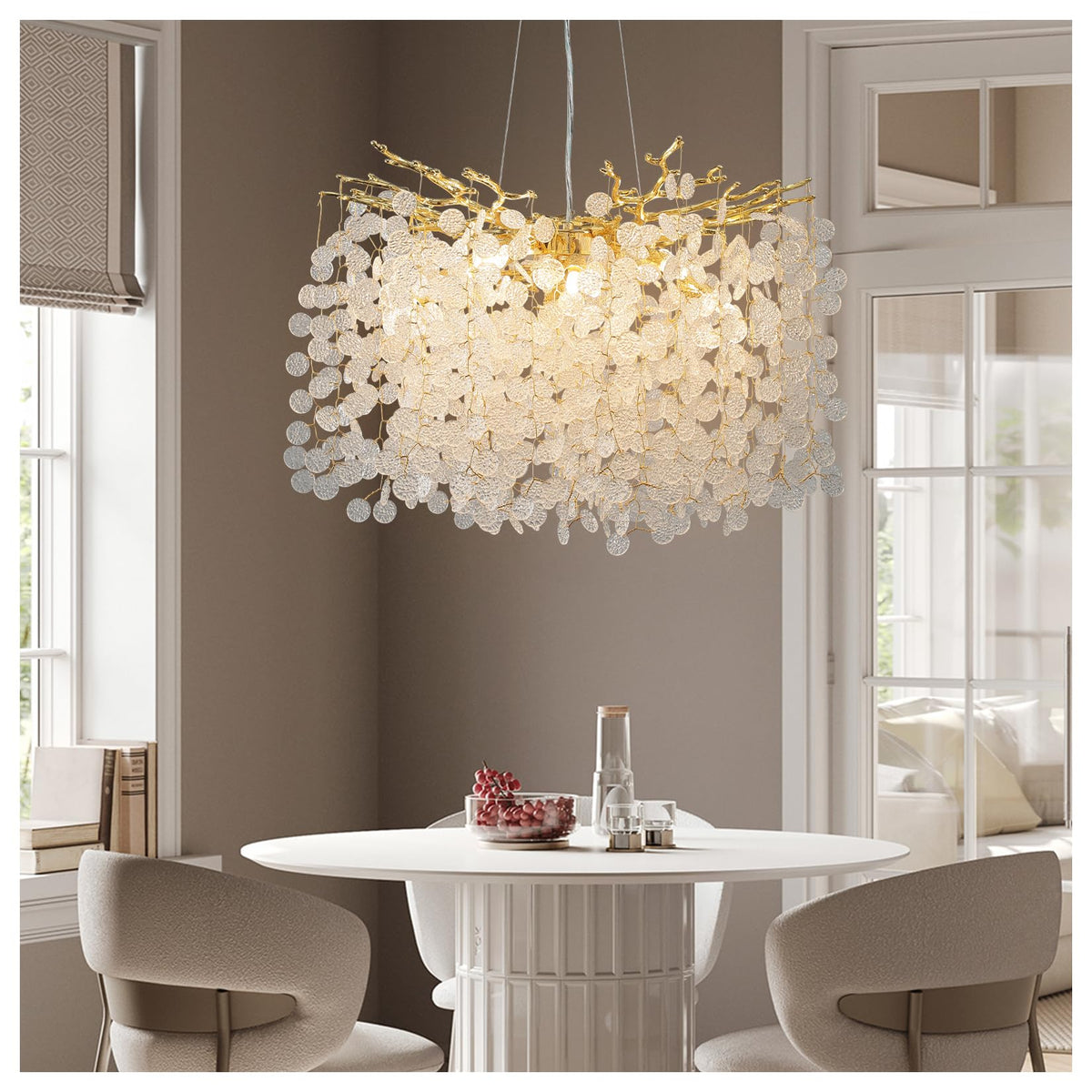 Modern Tree Branch Chandelier,Round Luxury Chandeliers for Dining Room,High Ceiling Chandelier Light Fixture Hanging Pendant Light Fixtures(23.6 inch)