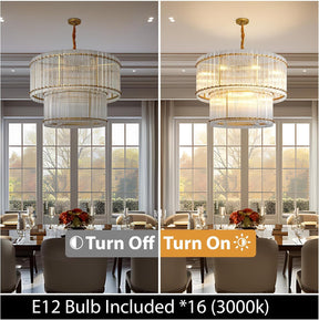 Gold Modern Chandelier, 2-Tier Round 37" Chandelier, Drum Pendant Lighting, Adjustable Chandelier