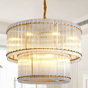 Gold Modern Chandelier, 2-Tier Round 37" Chandelier, Drum Pendant Lighting, Adjustable Chandelier