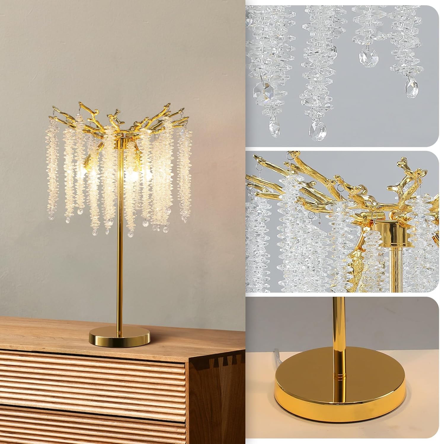 Valley Lamps Table Lamp, 14.2'' Modern Crystal Table Lamps for Bedroom Living Room