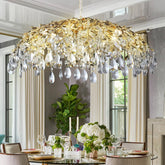 Modern Crystal Chandelier,Gold Ceiling Pendant Flower Hanging Lighting 31.5"