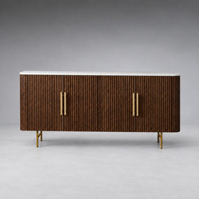 Reeded Wood Credenza With Marble Or Bluestone Top