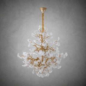 Moon Ring Ceramic Ginkgo Leaf Staircase Chandelier D1200 - Gold