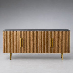Reeded Wood Credenza With Marble Or Bluestone Top