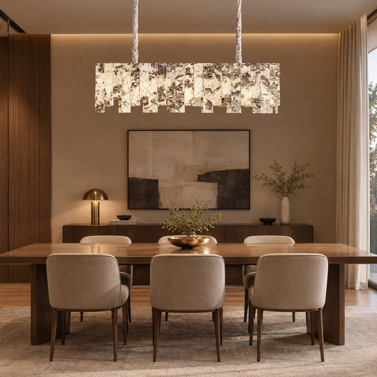 Modern Snowcrest White Luxury stone Linear Chandelier