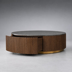 Stone Top Round Storage Coffee Table