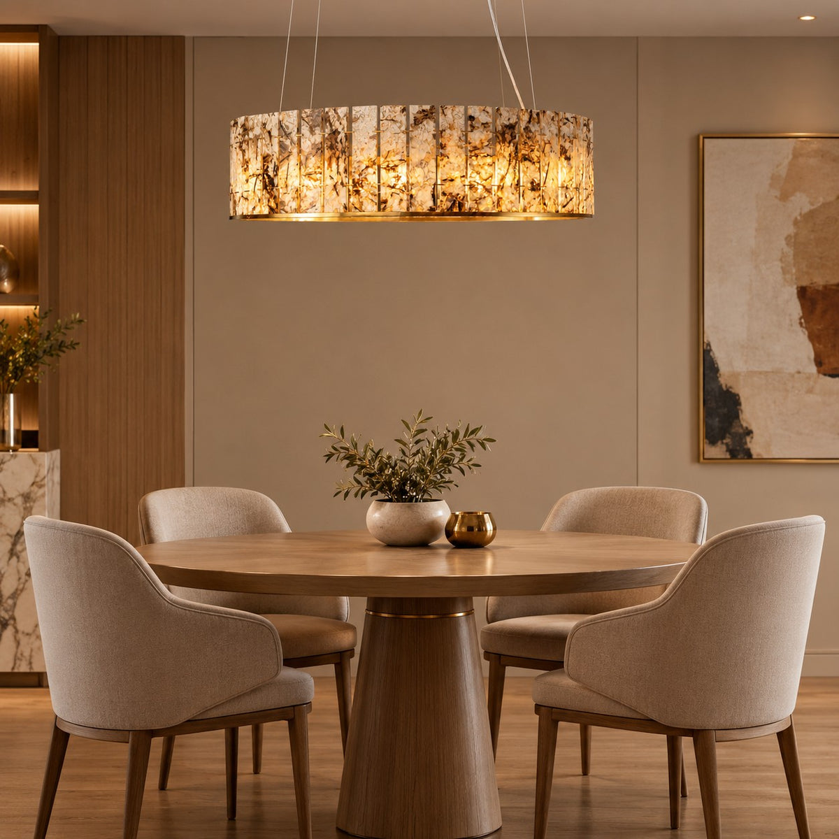 Modern Sculptural Luxury Stone Drum Chandelier