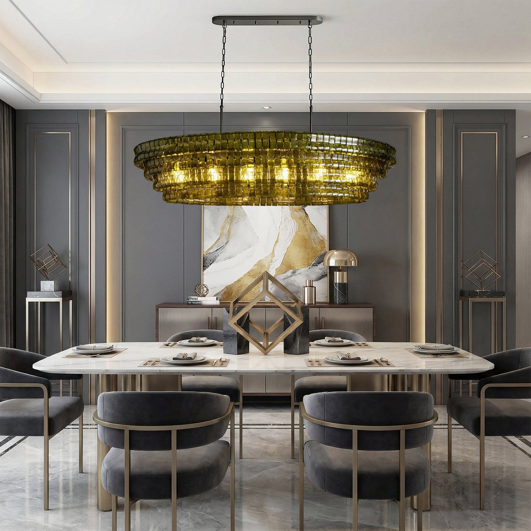 Ghiaccio Oval Chandelier 54"W/65"W