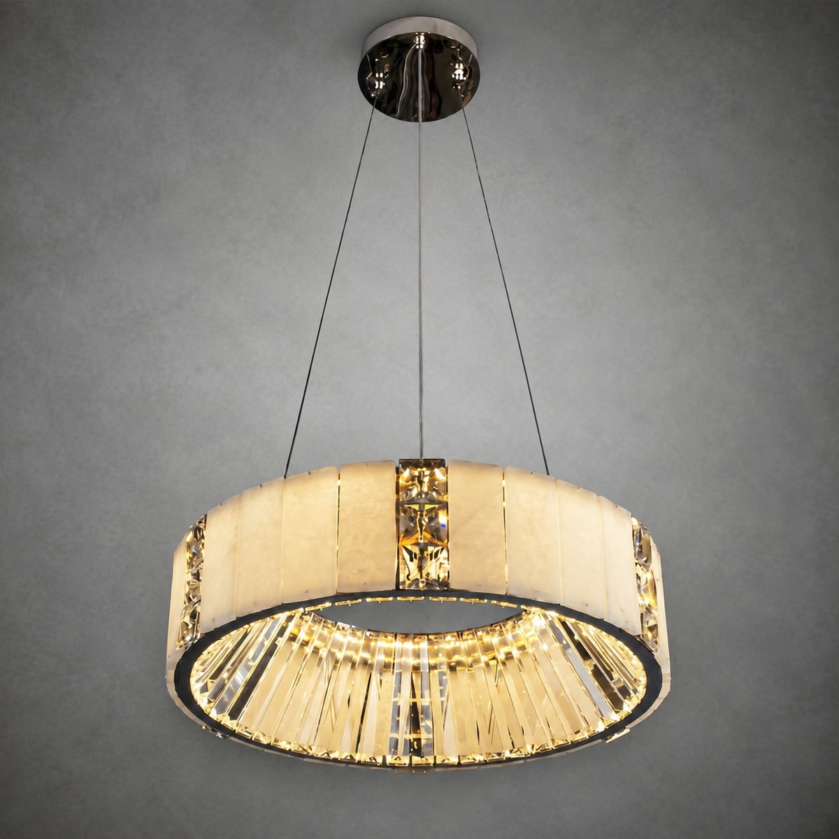 Cristallo Modern Alabaster Round Drum Chandelier