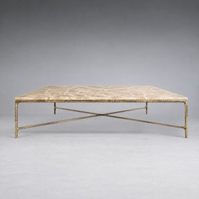 Square Hammered Metal and Marble Coffee Table