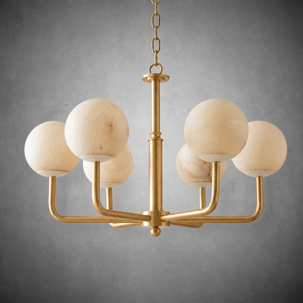 Brass 6-Arm Orb Alabaster Pendant Light