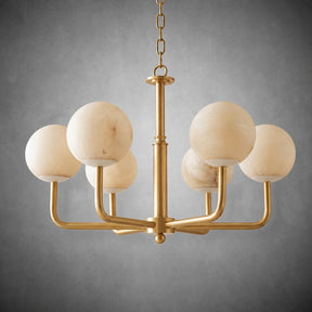 Brass 6-Arm Orb Alabaster Pendant Light