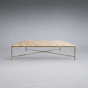 Square Hammered Metal and Marble Coffee Table