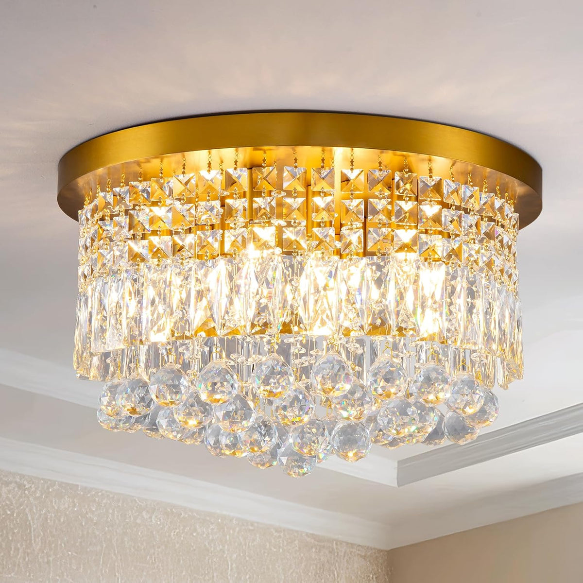 9 Light Modern Crystal Raindrop Chandelier Lighting Flush Mount