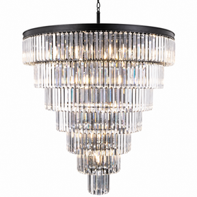 Striped Crystal Tower Round Pendant - Black