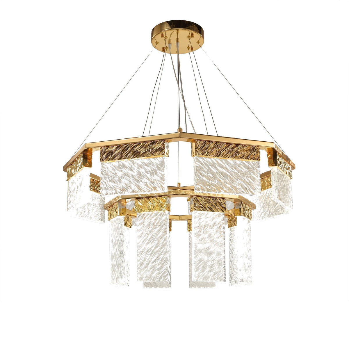 Joseph 2-Tier Round LED Chandelier, Modern Glass Lamp for Living Room, Bedroom, Dining Room