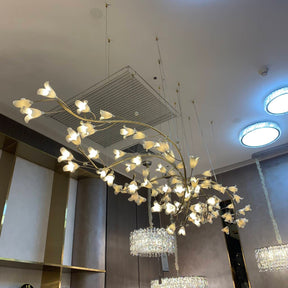 Modern Brass Branch Ceramics Flower Chandelier for Stylish Living Room Hotel and Restaurant - Merlin Lamps