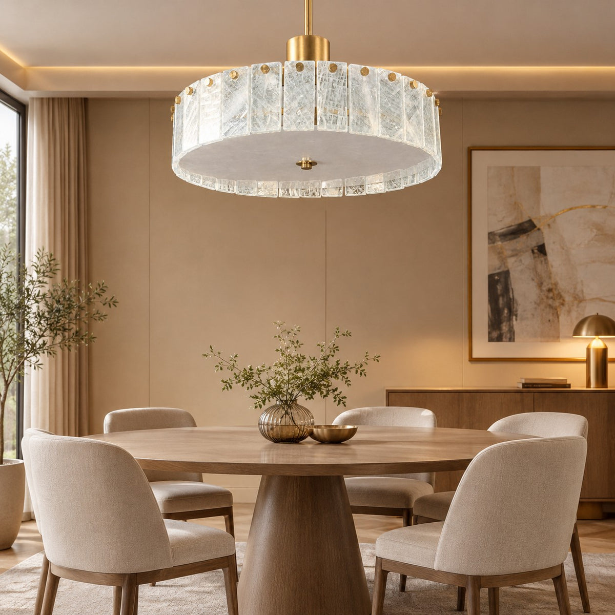 Modern Luxury Stone LED Drum Chandelier