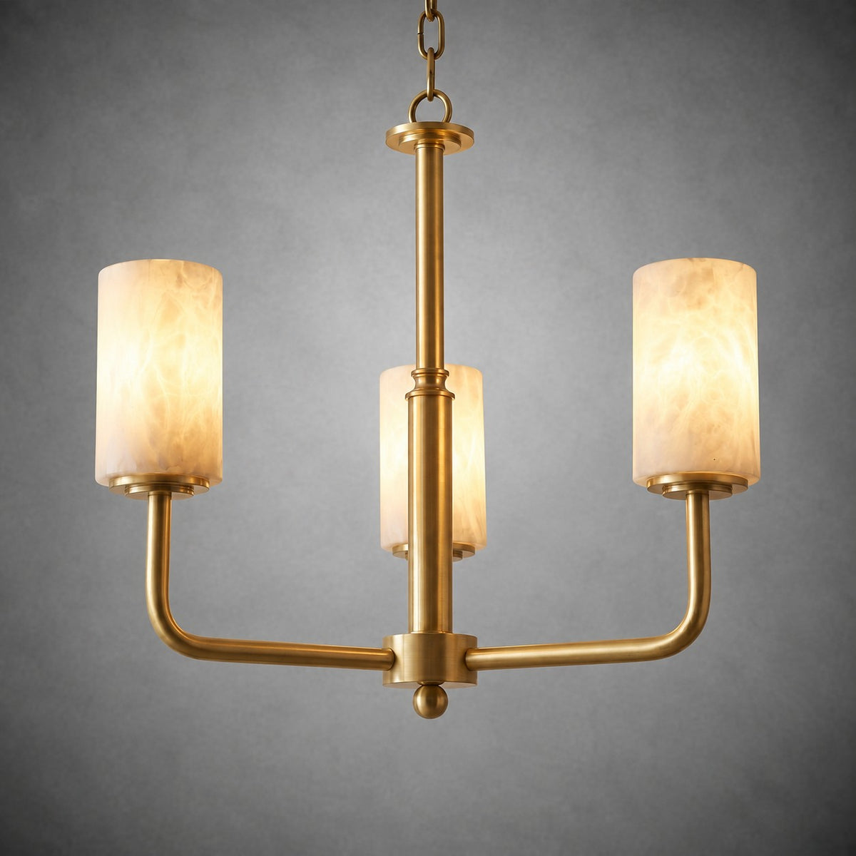 Brass 3-Arm Cylinder Alabaster Pendant Light