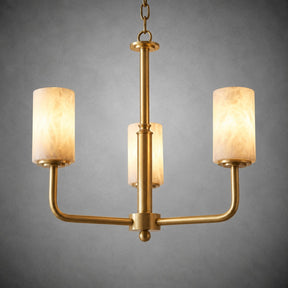Brass 3-Arm Cylinder Alabaster Pendant Light