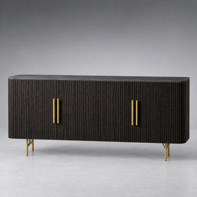 Reeded Wood Credenza With Marble Or Bluestone Top